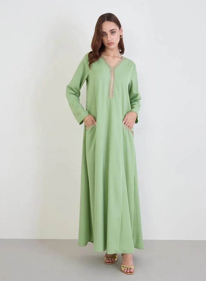 Amirah Women Green A-Line Jalabiya with Pockets